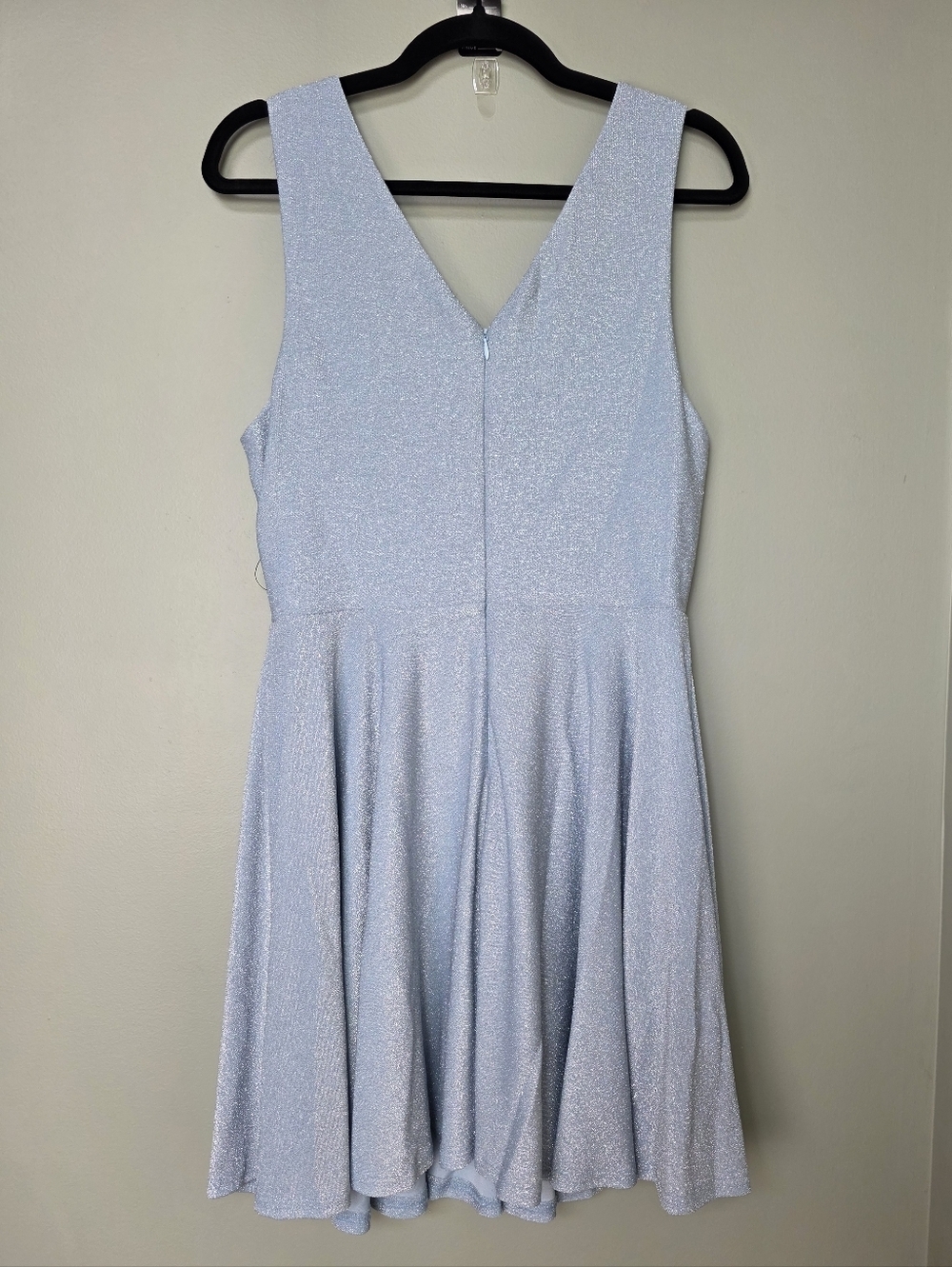 Lulus Best Date Ever Light Blue Sparkle Metallic Skater Mini Dress, Size Large - Picture 6 of 10
